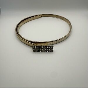 Vintage Womens Stretch Gold Brass Tone Elastic Belt W/Rhinestone Ornate Buckle
